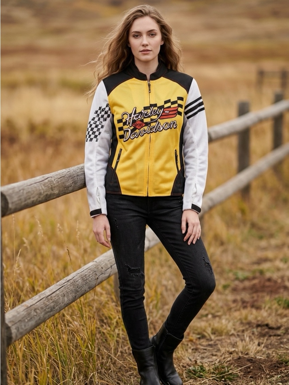 Harley-Davidson Yellow, B&W Vintage, Rare, Pristine Racing Jacket NWOT 1W
